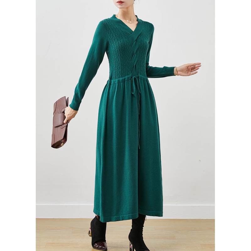 Diy Green V Neck Cinched Knit Robe Dresses Spring