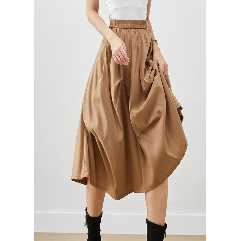 DIY Khaki Asymmetrical Oversized Cotton Skirt Fall