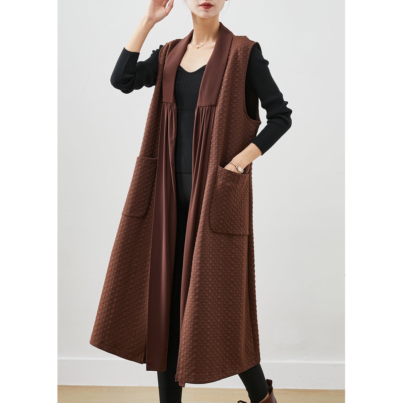 French Chocolate Jacquard Wrinkled Cotton Vest Tops Sleeveless