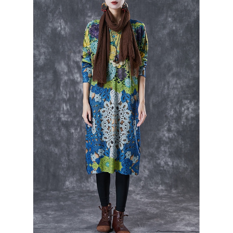 Modern Green Print Knit Maxi Dresses Spring