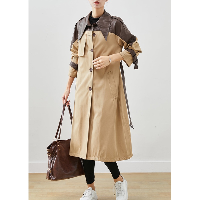 Natural Khaki Peter Pan Collar Patchwork Cotton Coats Spring