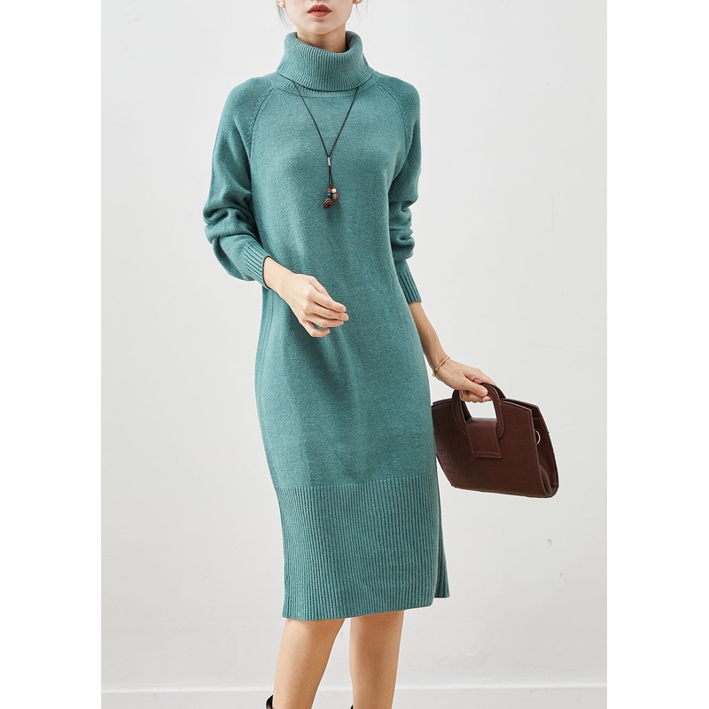 Silm Fit Blue Turtle Neck Thick Knit Dress Winter