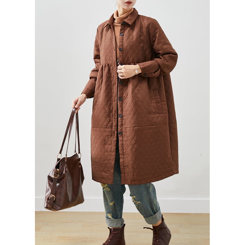 Women Brown Oversized Fine Cotton Filled Winter Coats