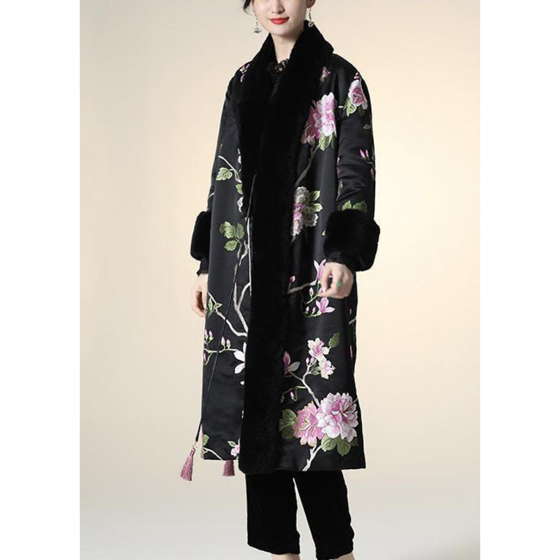 Art Black Print Patchwork Rabbit Hair Fine Cotton Filled Puffer Jacket Winter