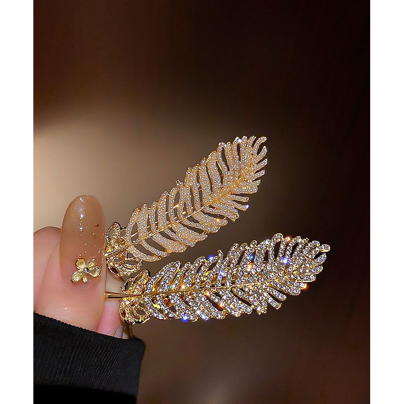 Beautiful Gold Alloy Pearl Zircon Feather Duck Mouth Hairpin