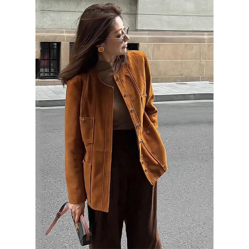 Casual Caramel Metal Buttons Silm Fit Cotton Jacket Winter