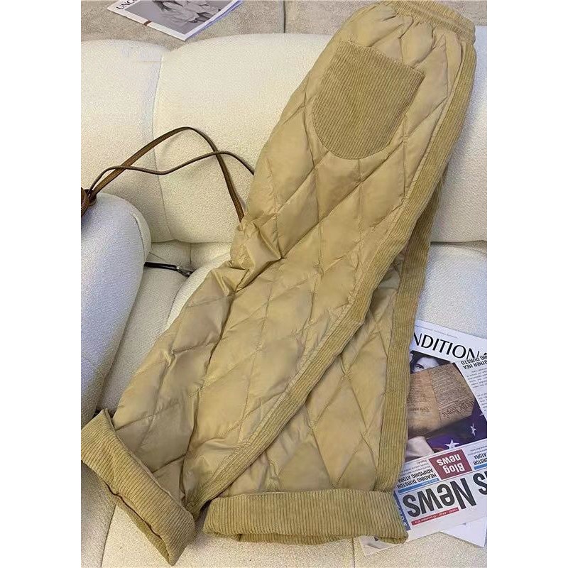 Casual Khaki Corduroy Patchwork Cotton Filled Pants Winter