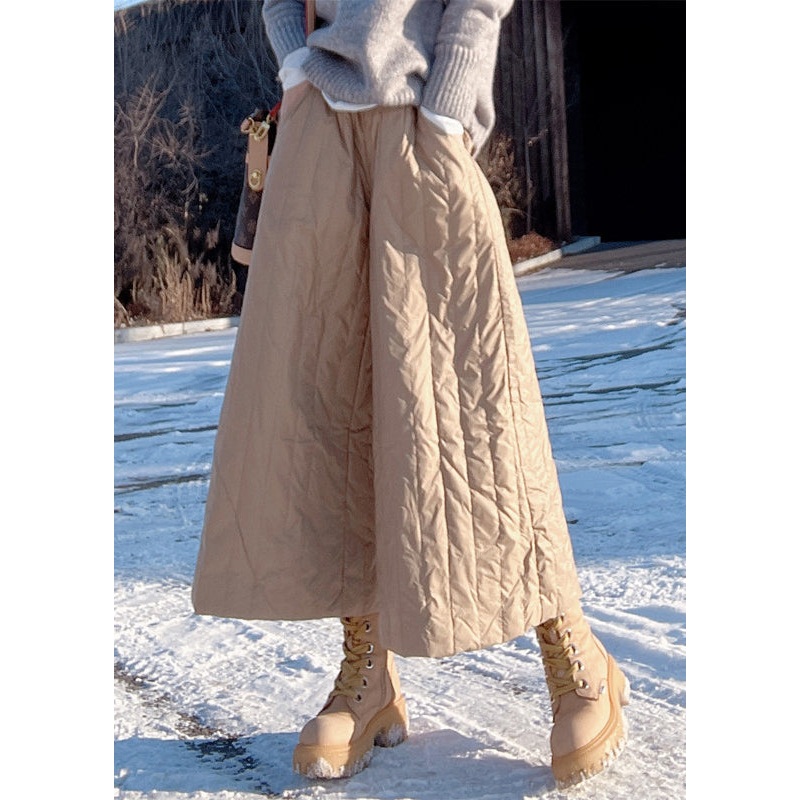 Fine Khaki High Waist Thick Fine Cotton Filled Wide Leg Pants Winter