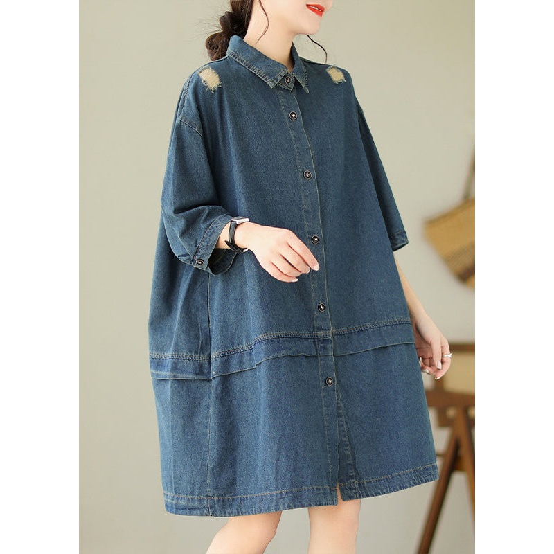 Loose Blue Peter Pan Collar Patchwork Denim Coat Bracelet Sleeve