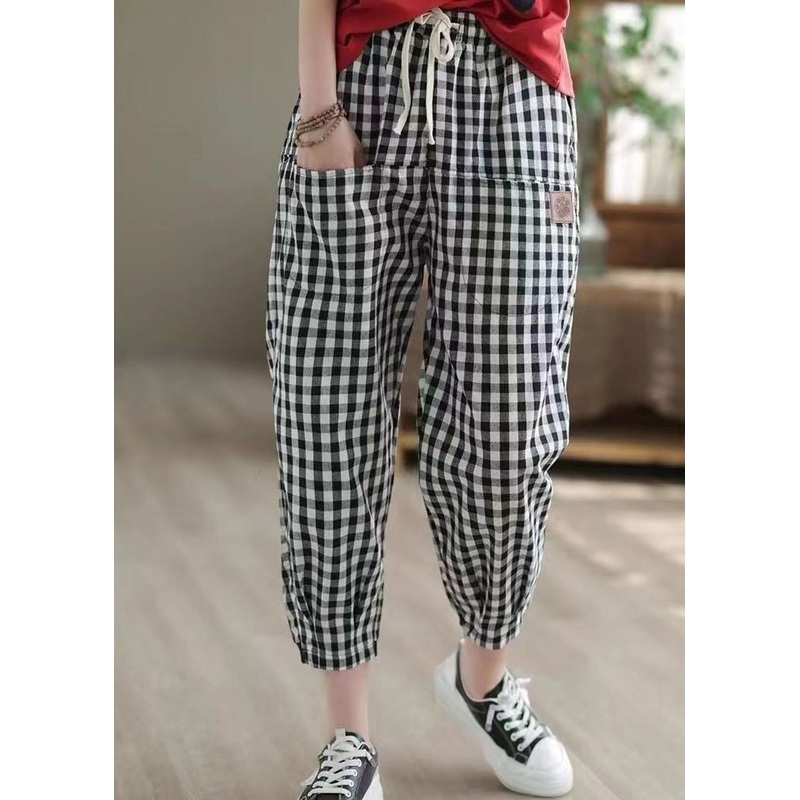 New Casual Big Plaid Pockets Elastic Waist Harlan Pants Autumn