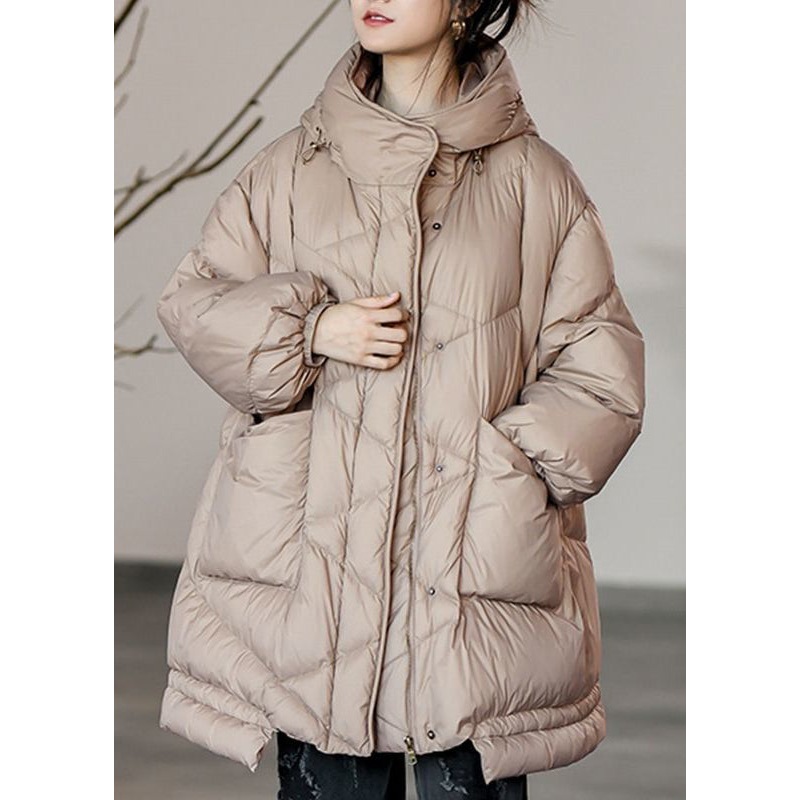 Plus Size Khaki Oversized Pockets Duck Down Puffer Jacket Winter