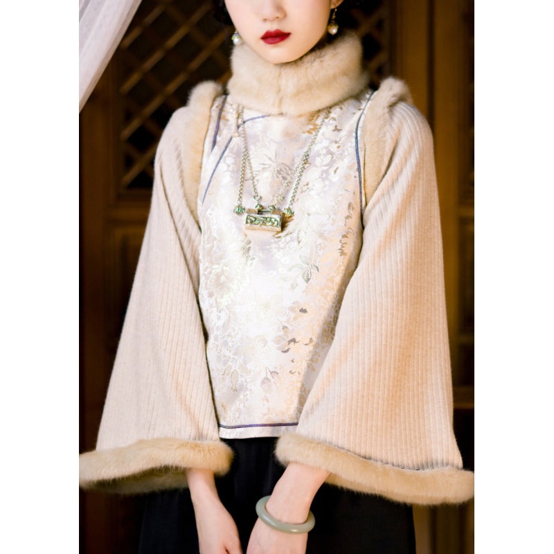 Vintage Teddy Patchwork False Two Piece Chinese Style Cotton Filled Top Winter
