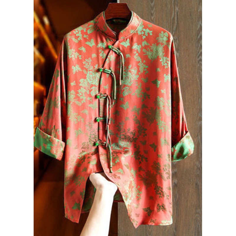 Art Orange Double-layer Collar Asymmetrical Jacquard Silk Shirt Top Fall