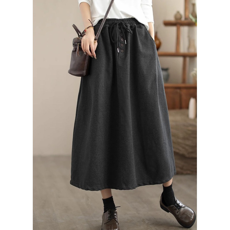 Boho Dull Grey Drawstring Exra Large Hem Woolen Skirt Spring