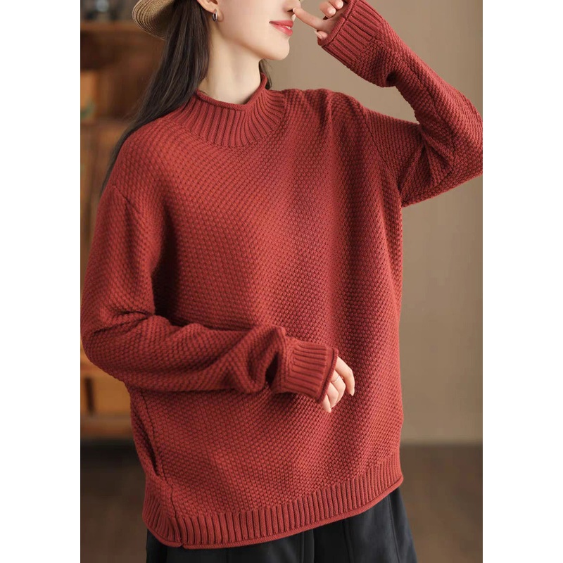 Boho Red Oversized Thick Knit Sweaters Winter