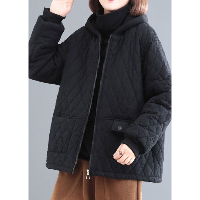 Diy Black Hooded Patchwork Fine Cotton Filled Womens Parka Winter