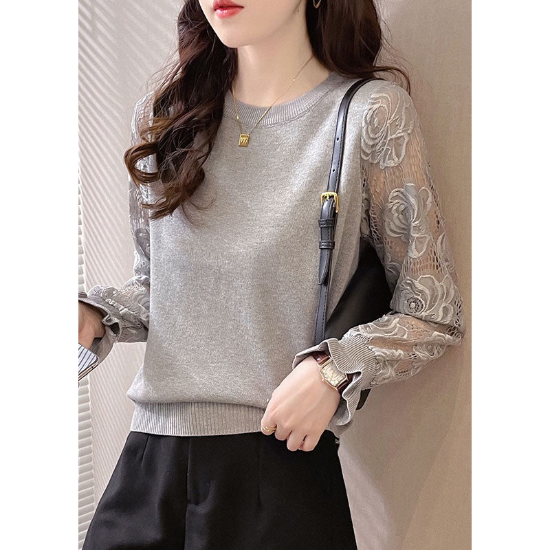 DIY Grey Lace Patchwork Floral Top Fall