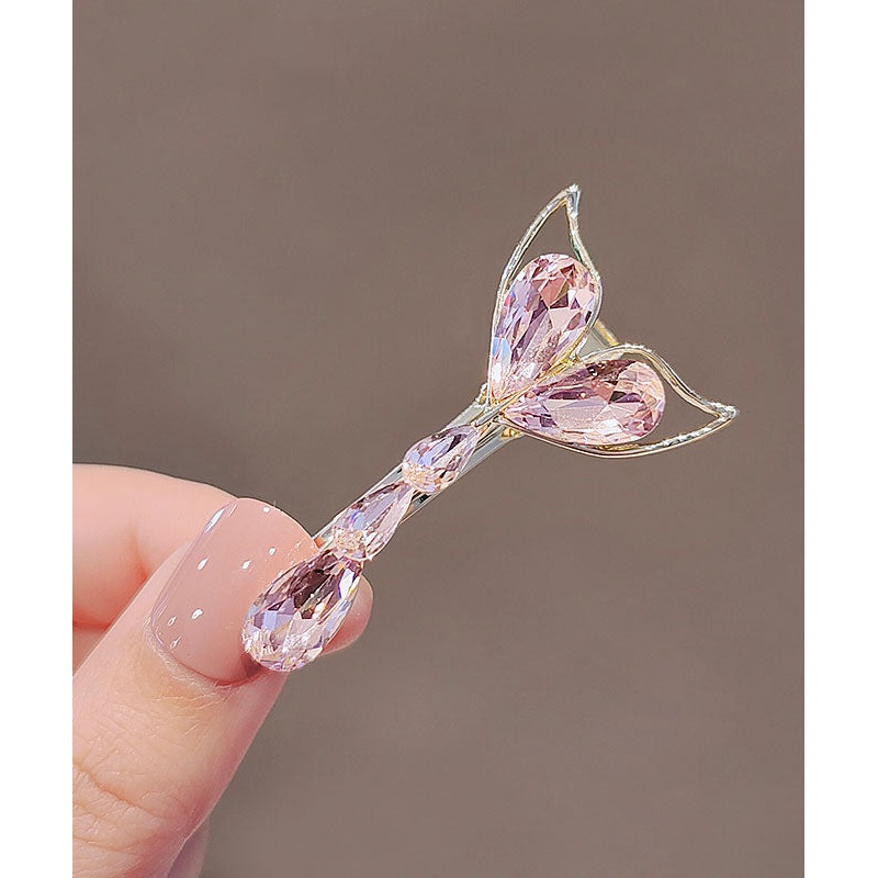 Elegant Pink Crystal Fish Tail Duckbilled Hairpin