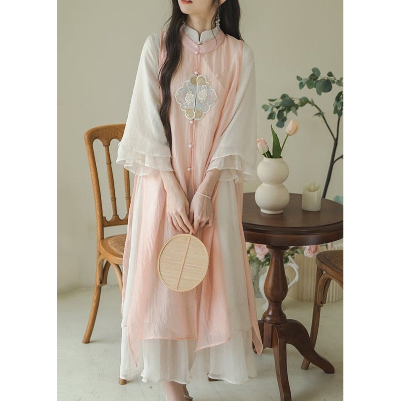 New Chinese Style Stand Collar Embroidered Dress Two-Piece Set Autumn
