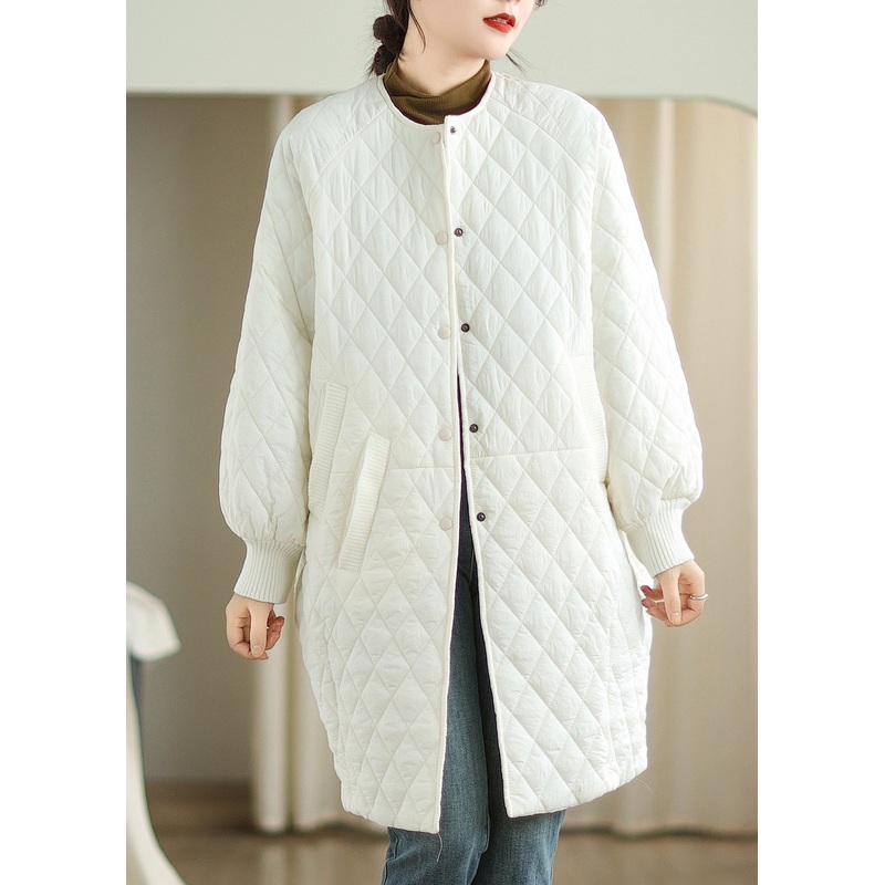Stylish Plus Size White Hooded Pockets Fine Cotton Filled Coat Winter
