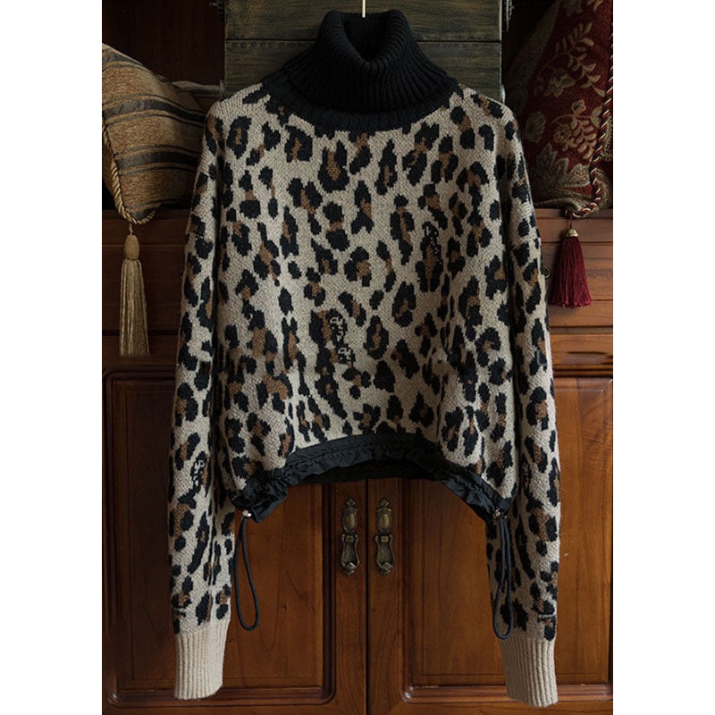 Vintage Drawstring Print Thick Wool Knit Sweater Fall