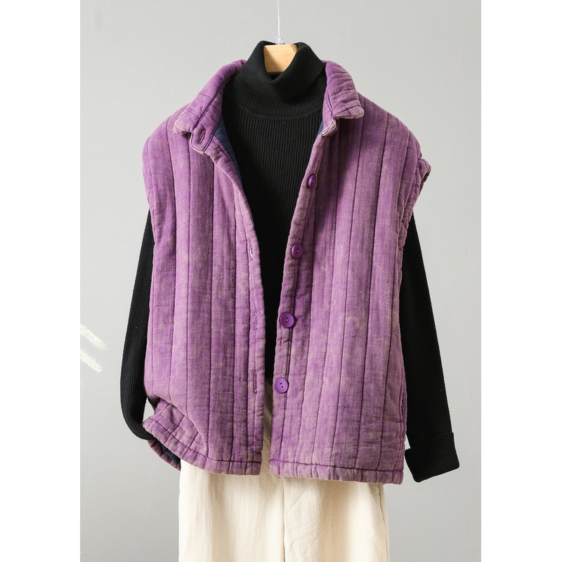 Vintage Purple Button Patchwork Fine Cotton Filled Vest Sleeveless