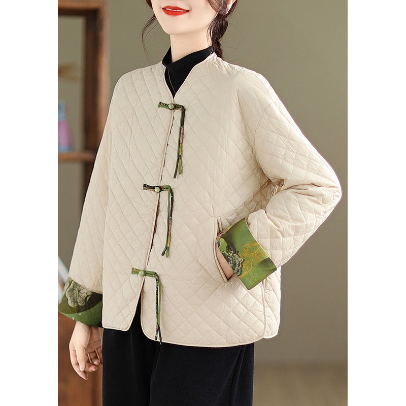 Apricot Patchwork Fine Cotton Filled Coat Tasseled Chinese Button Winter