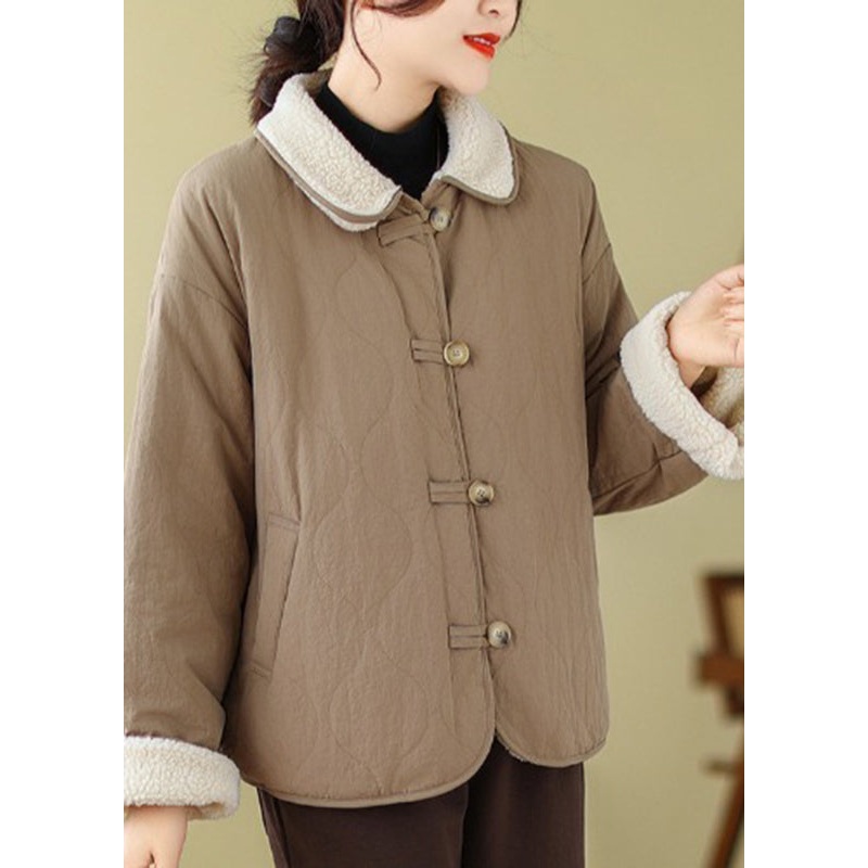 Art Khaki Oversized Wear On Both Sides Fleece Wool Lined Jacket Winter
