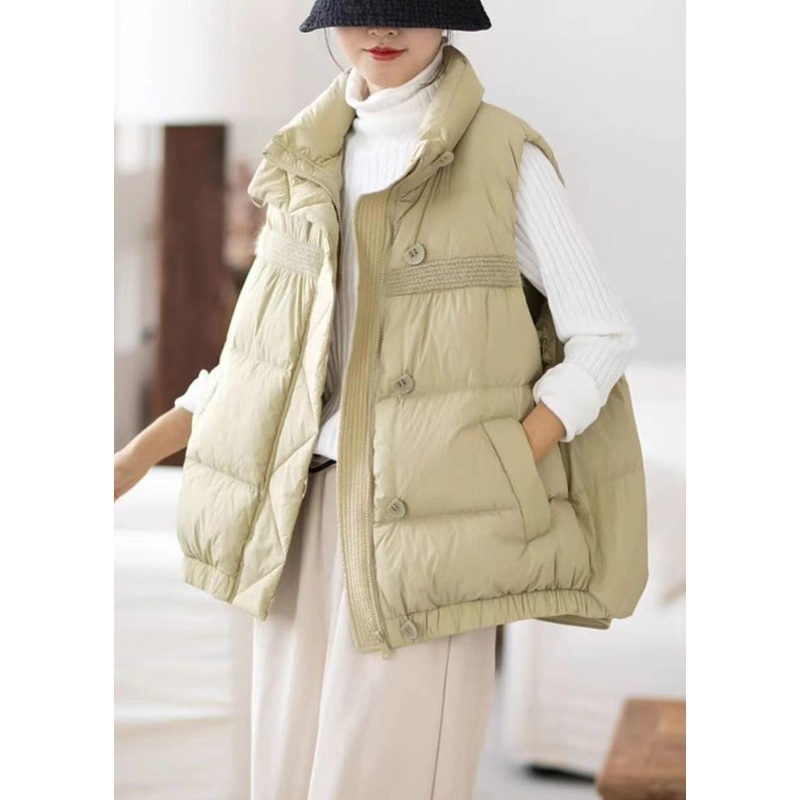 Bean Green Button Patchwork Cotton Filled Waistcoat Stand Collar Winter