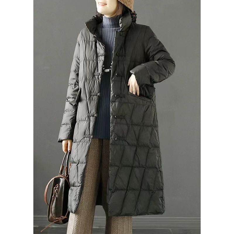 Black Oriental Fine Cotton Filled Womens Parka Chinese Button Winter