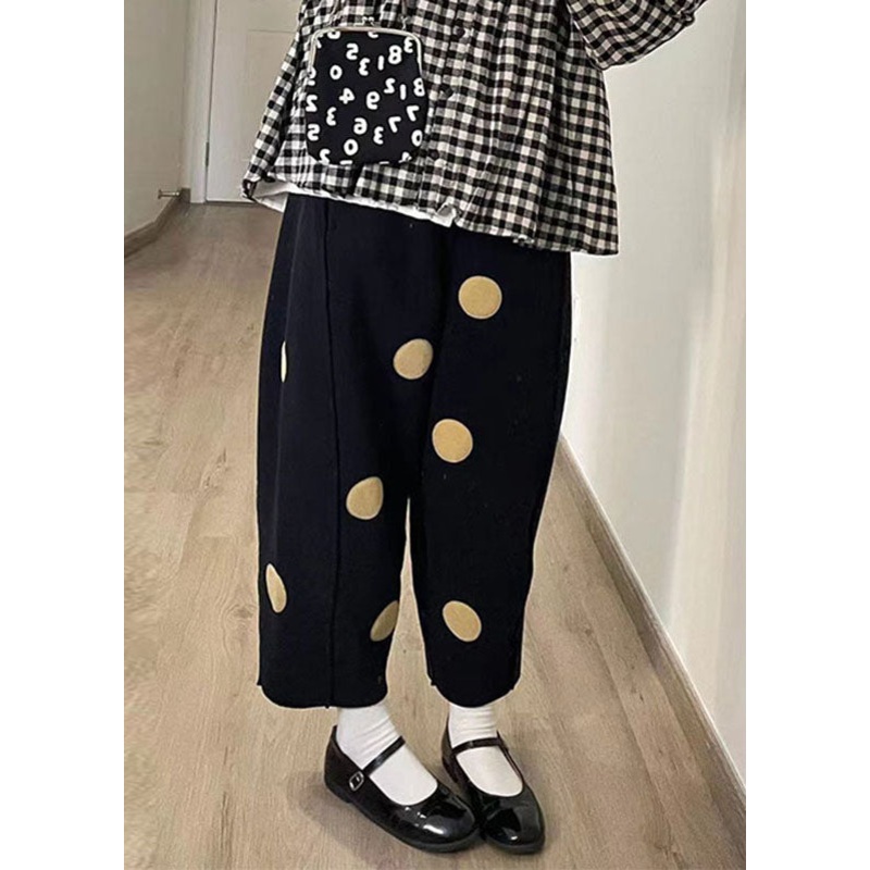 Boutique Black Dot Print Patchwork Crop Pants