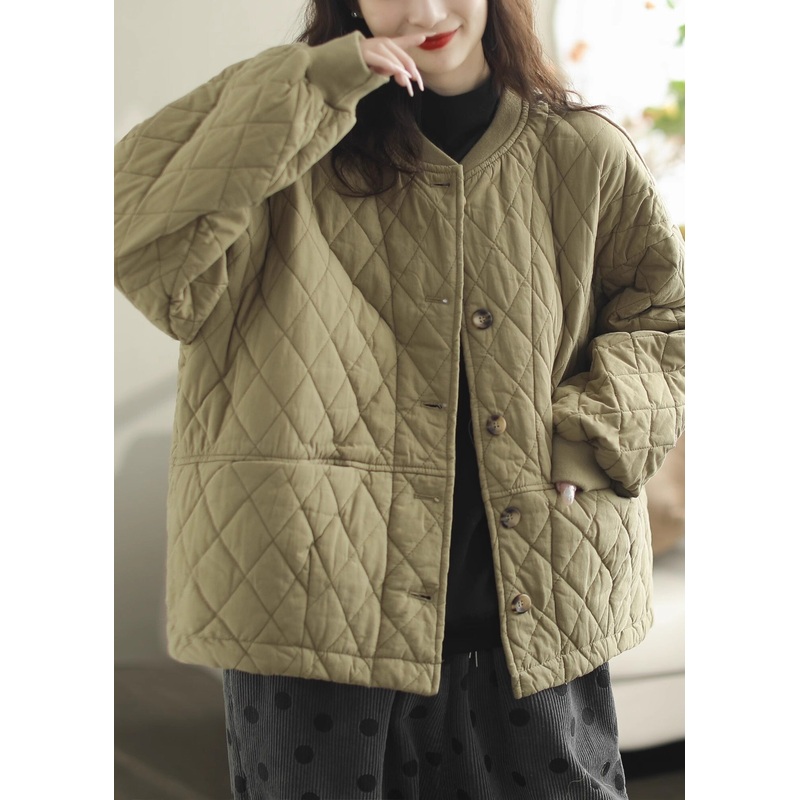Casual Green Oversized Warm Fine Cotton Filled Coats Winter