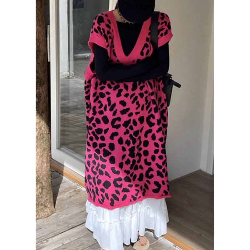 Casual Rose V Neck Print Cotton Knit Long Dresses Fall