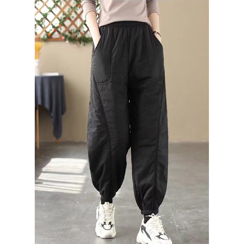Fine Black Oversized Thick Fine Cotton Filled Harem Pants Winter