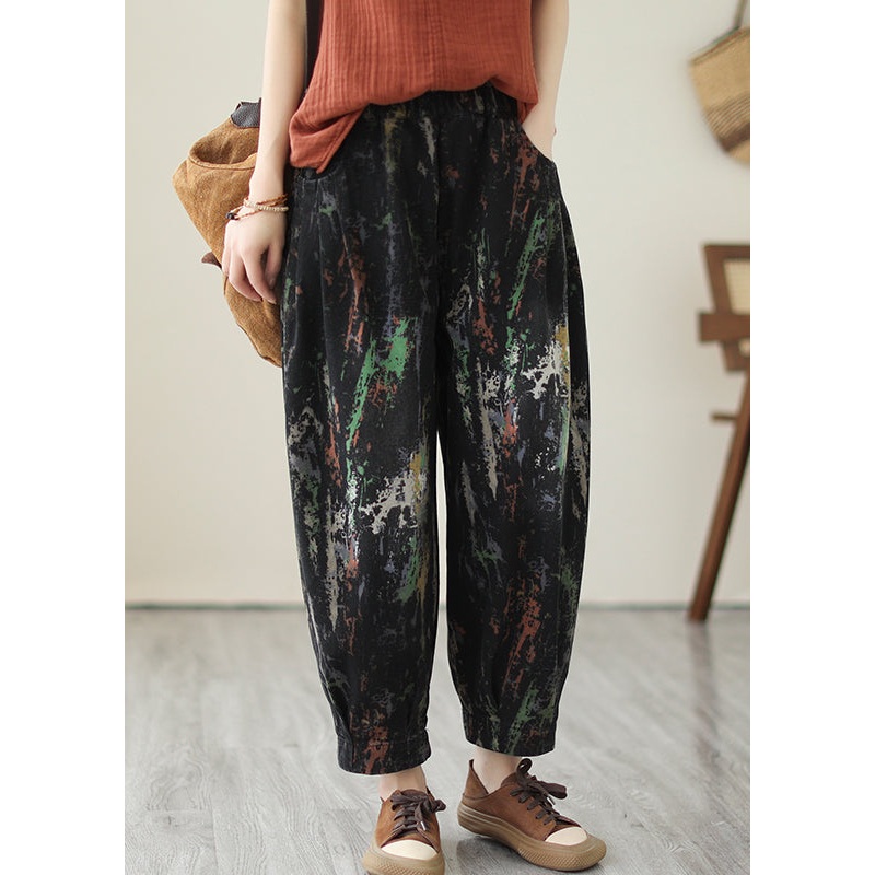 French Black Oversized Tie Dye Denim Harem Pants Spring