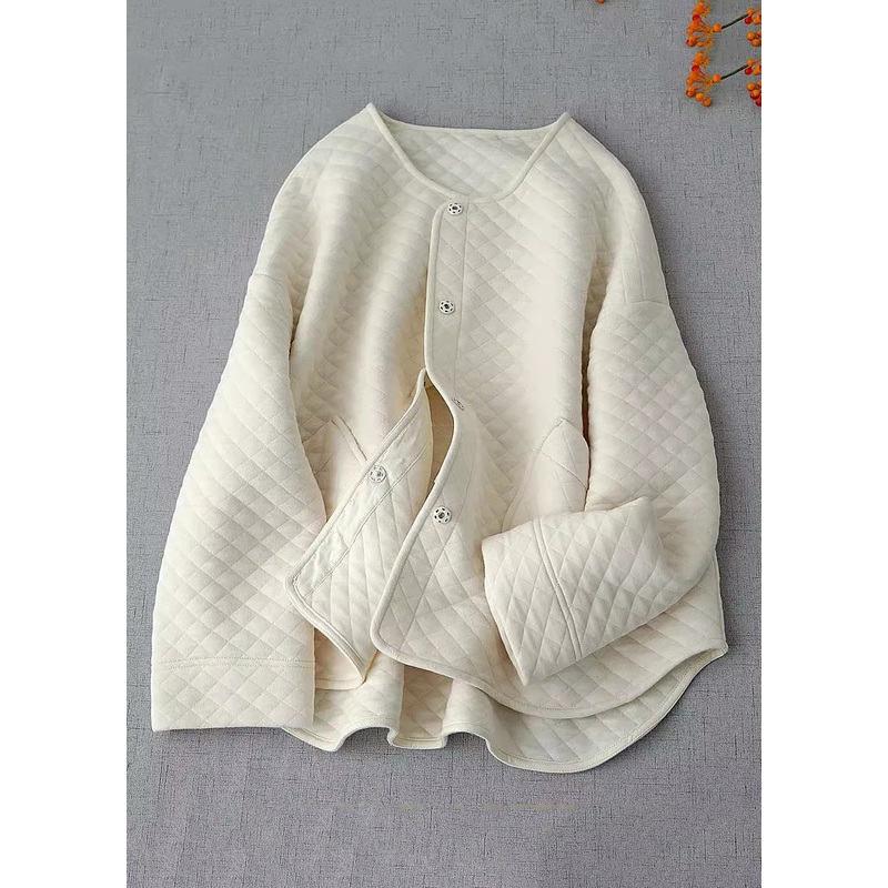 Loose Apricot Button Pockets Thin Cotton Filled Coat Long Sleeve