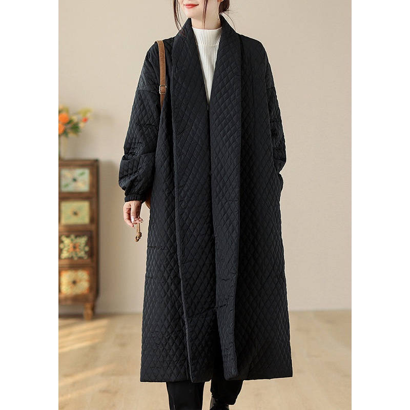 Original Design Black Pockets Thick Loose Fine Cotton Filled Coats Winter