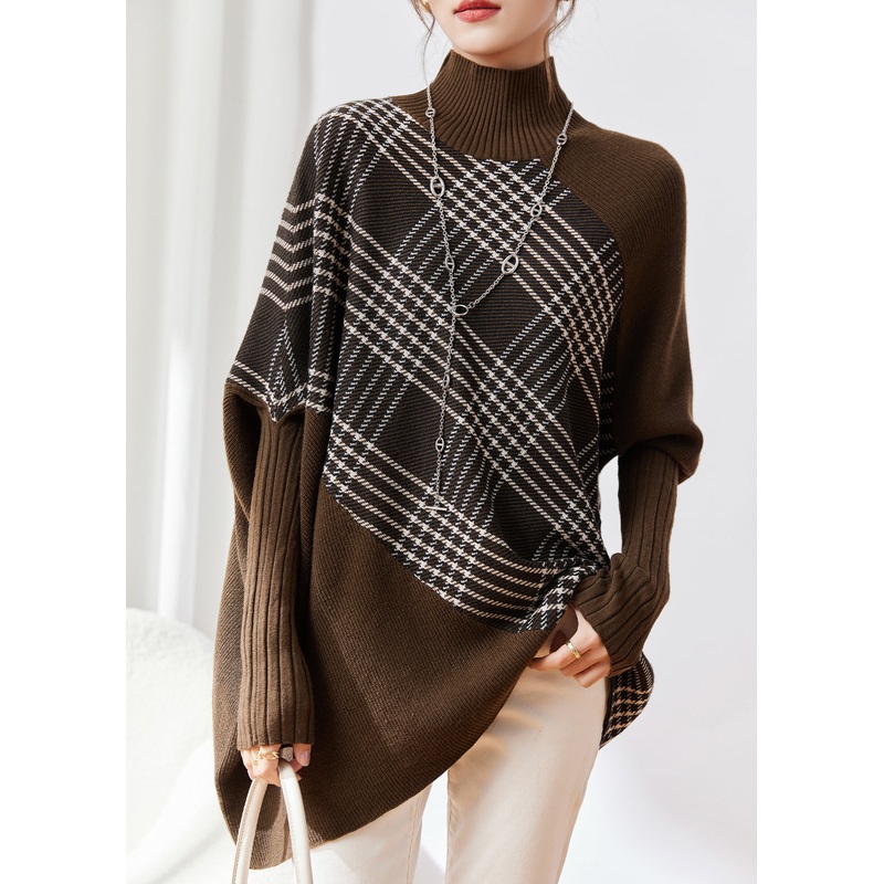 Original Oversized Coffee Asymmetrical Patchwork Woolen Sweaters Winter