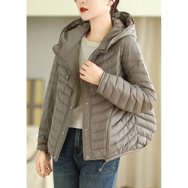 Plus Size Grey Hooded Drawstring Fine Cotton Filled Jacket Winter