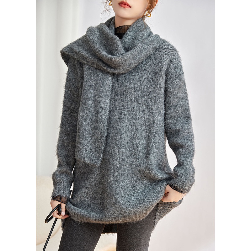 Simple Dark Grey V Neck Cozy Thick Cotton Knit Sweaters Winter