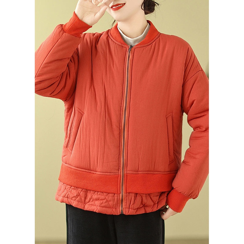 Simple Orange Oversized Patchwork Fine Cotton Filled Women Witner Coats