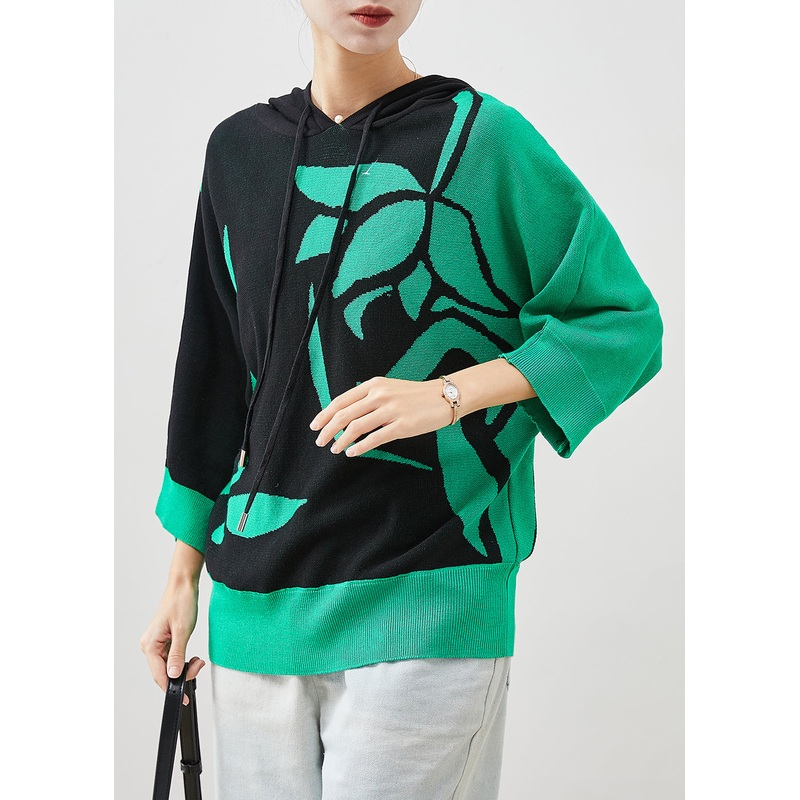 Art Colorblock Hooded Print Knit Pullover Sweatshirt Winter