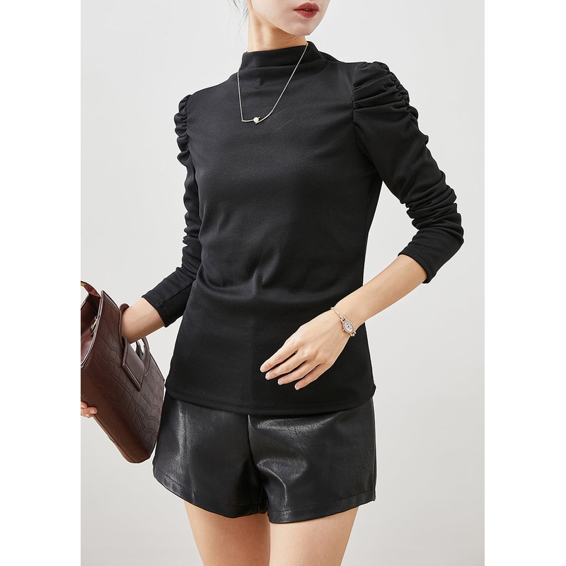 Beautiful Black Puff Sleeve Silm Fit Cotton Top
