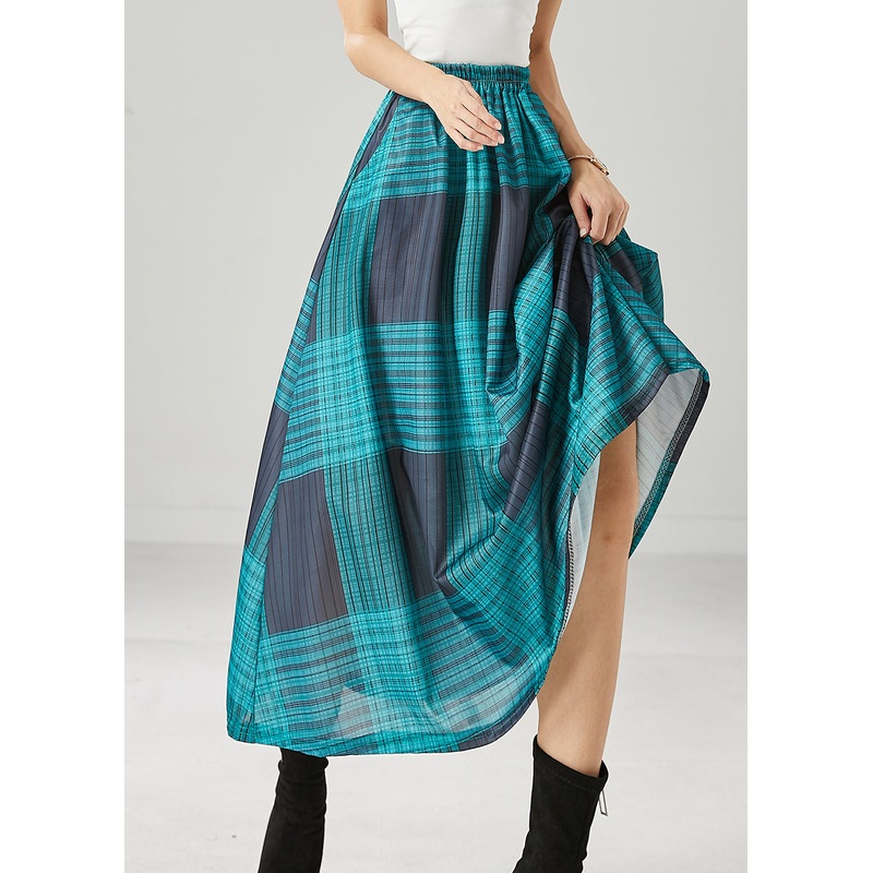 Blackish Green Plaid Cotton A Line Skirt Spring