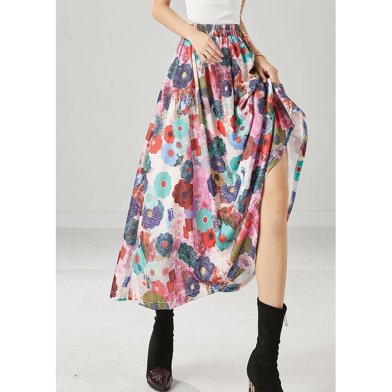 Bohemian Purple Print Exra Large Hem Cotton Skirts Spring