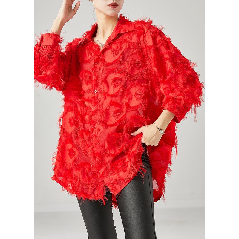 Bohemian Red Tasseled Cotton Shirt Top Spring
