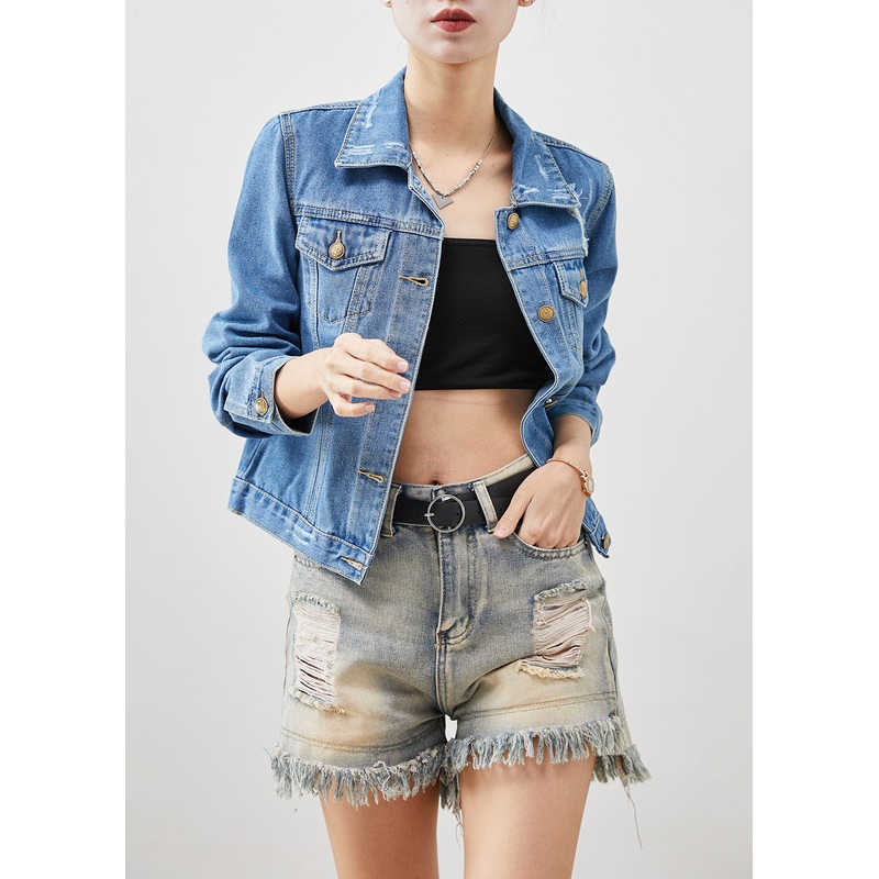 Boho Denim Blue Silm Fit Cotton Coats Spring