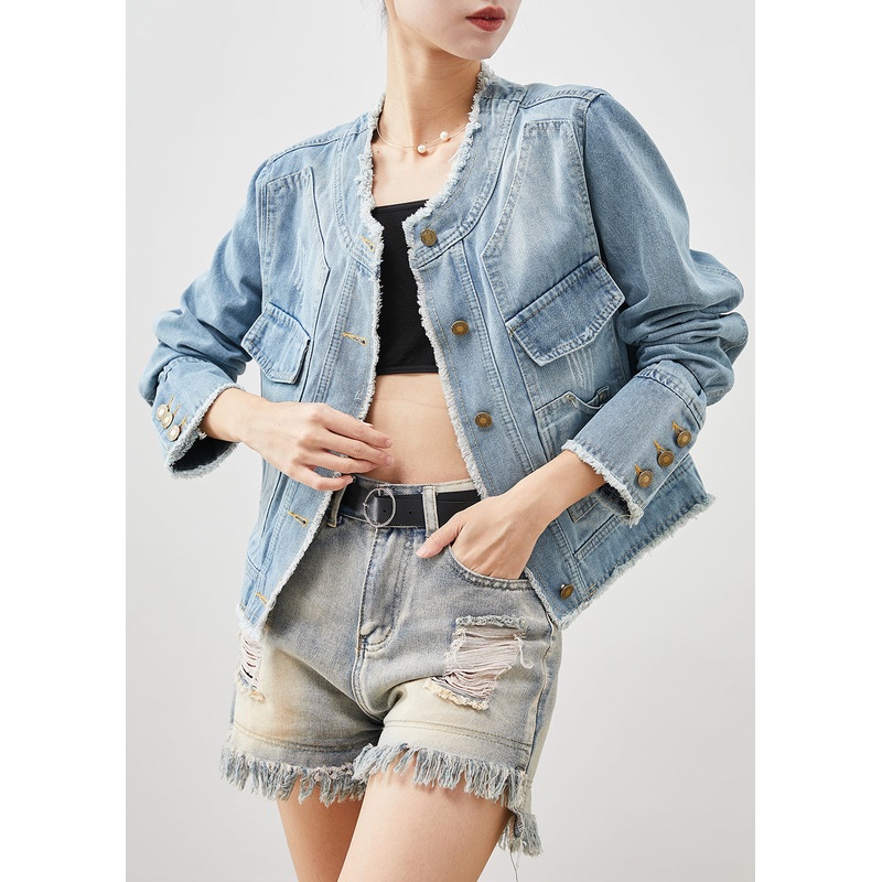 Classy Light Blue Silm Fit Denim Coat Outwear Spring