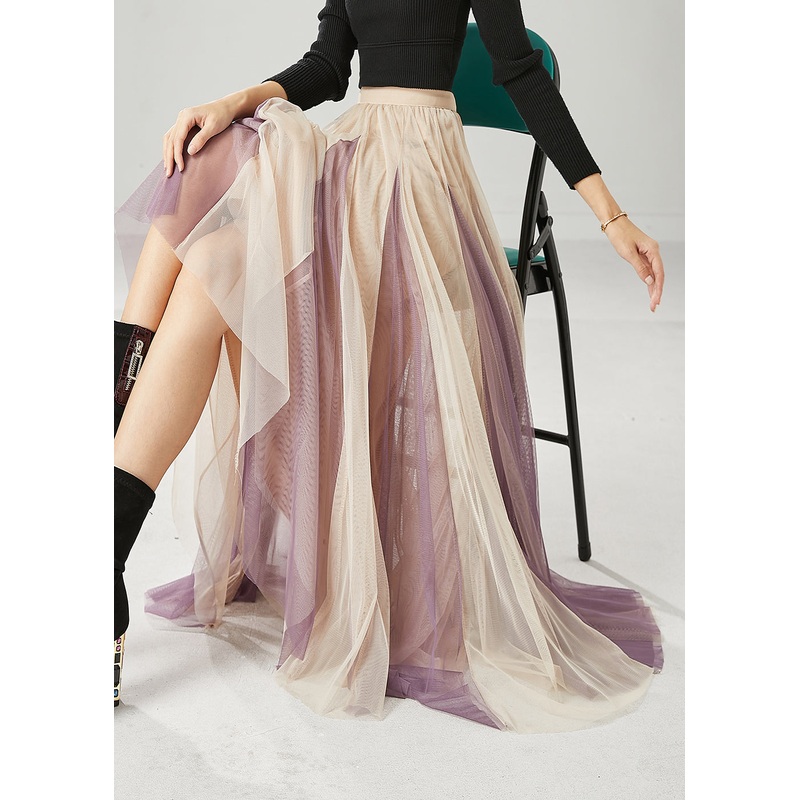 Fashion Khaki Wrinkled Patchwork Tulle Skirts Spring