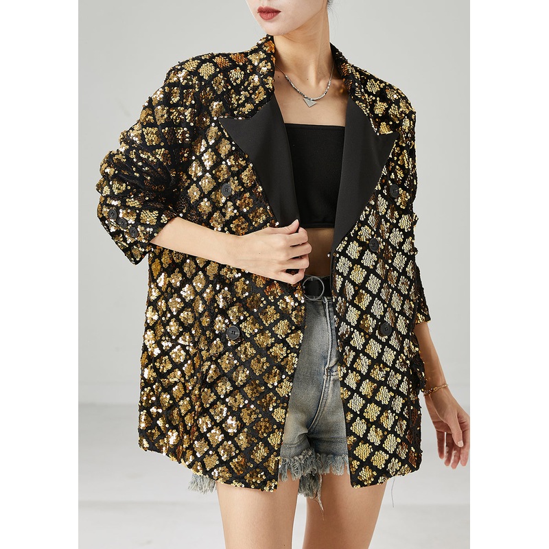 Golden Sequins Coat Oversized Double Breast Spring